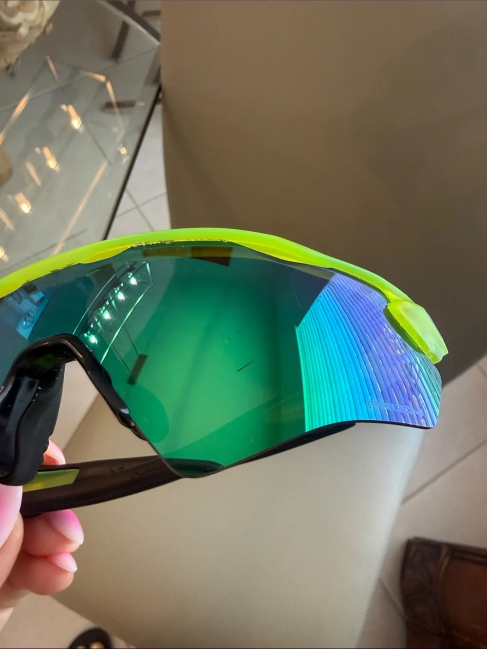 Oakley Kids Neon Yellow Frame with Green Mirrored Lens Sunglasses